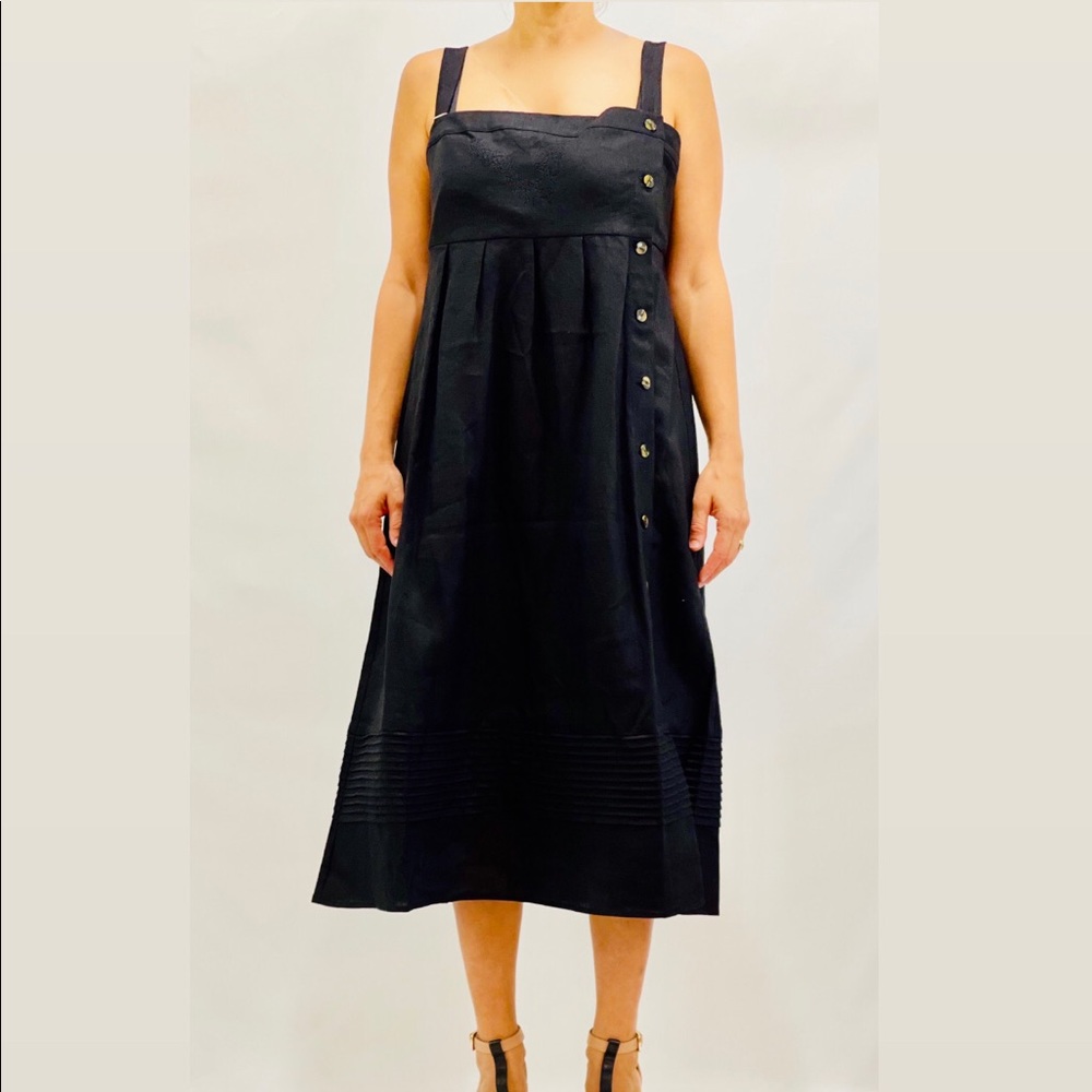 IRIS&INK ARIEL BUTTON DETAILED LINEN DRESS